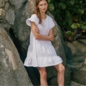 J. Crew swingy tiered jersey dress ruffle flutter sleeve white XS